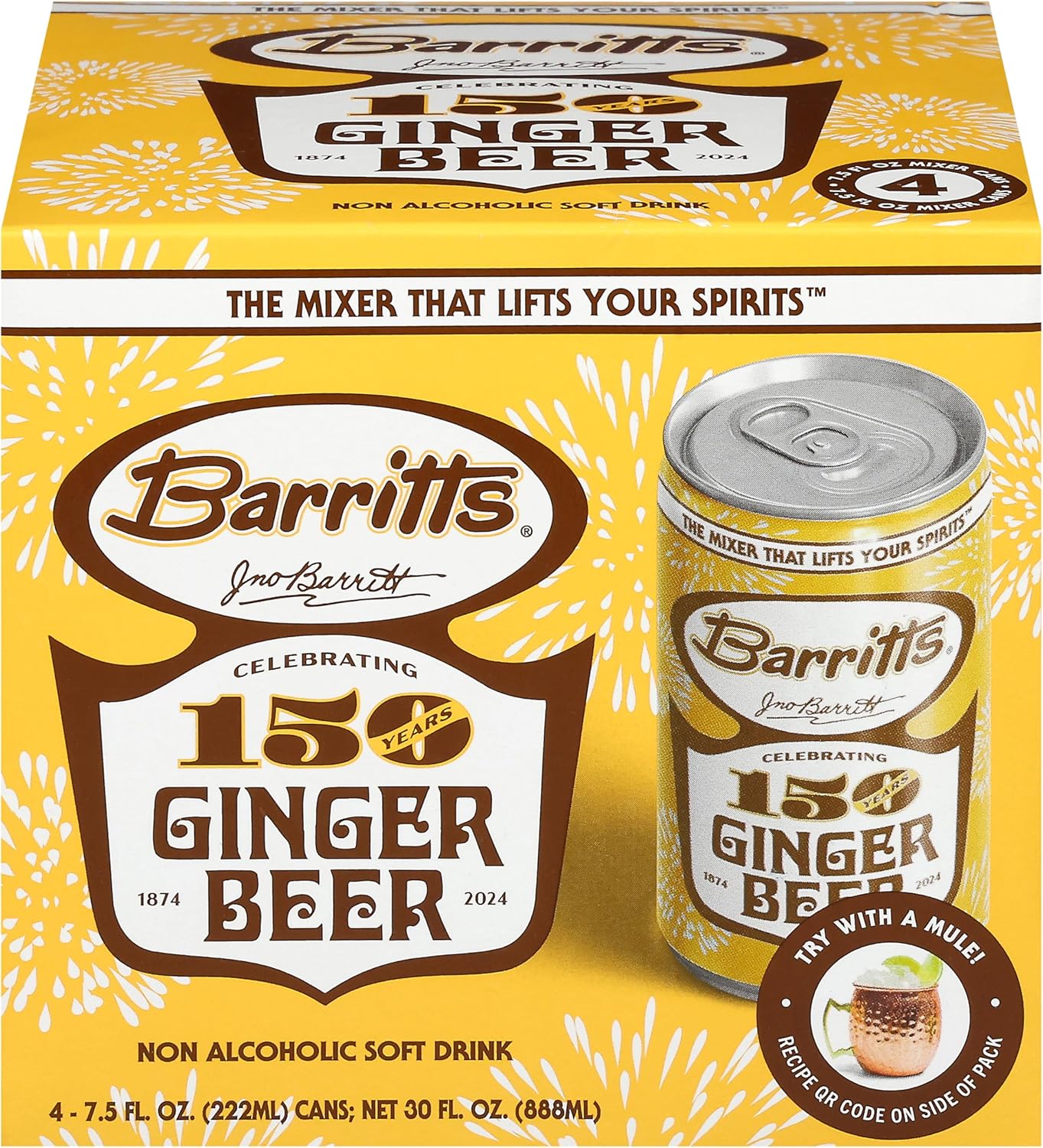Barritts, Non Alcoholic Soft Drink Ginger Beer, 4 Pack, 30 Fl Oz
