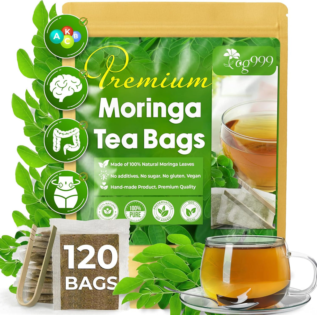TOG999, Premium 120 Moringa Leaf Tea Bags, 100% Natural & Pure. Loose Leaf Moringa Herbal Tea. No Sugar, No Caffeine, No Gluten, Vegan.