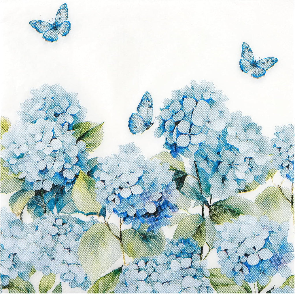 100 Pcs Hydrangea Floral Paper Napkins Blue Floral Butterfly Disposable Party Napkin 6.5" Luncheon Flower Hand Towel for Spring Summer Birthday Wedding Party Supplies (Hydrangea)