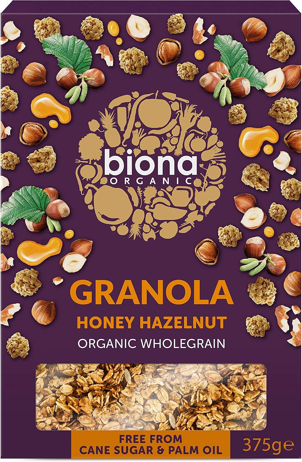 Biona Organic Honey Hazel Crunchy Granola - No added sugar 375g-4 Pack