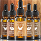 LOVERY (5 Pack Beard Oil for Men, Natural Mens Beard Oil Kit Variety Set - Sandalwood, Vanilla, Cedarwood, Pine, Unscented, W Argan & Jojoba Oil, Mens Beard Softener Grooming Gifts for Him