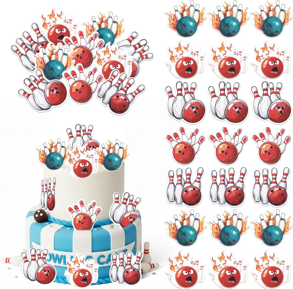 60 Pack Edible Bowing Cupcake Toppers Sports Theme Bowling Cupcake Picks Cupcake Picks Decoration for Sports Theme Baby Shower Kids Birthday Party Cake Decorations Supplies