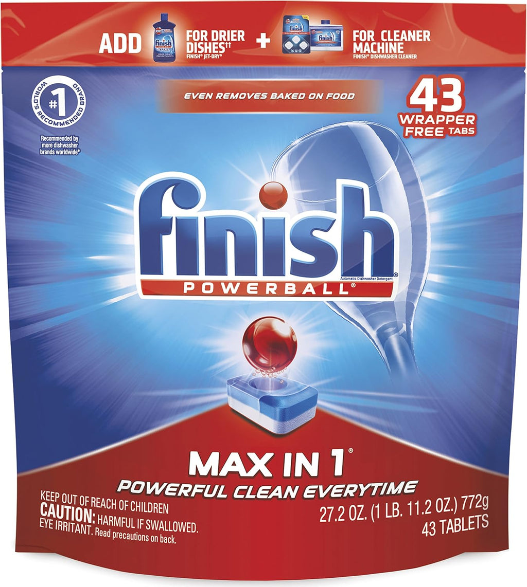 Finish - Max in 1-43ct - Dishwasher Detergent - Powerball - Wrapper Free Dishwashing Tablets - Dish Tabs - Packaging May Vary