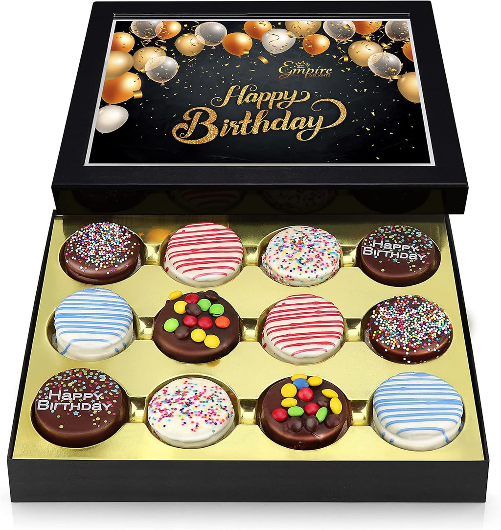 Birthday Cookies Gift Basket for Men and Women – Gourmet Chocolate Cookies, Happy Birthday treats for Food Gifts by Empire Delights, 12 Count Chocolate Gift Box