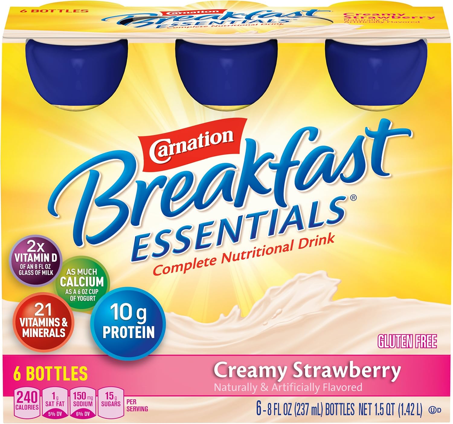 Carnation Breakfast Essentials Ready to Drink, Strawberry, 8 Fluid Ounce (Pack of 24)