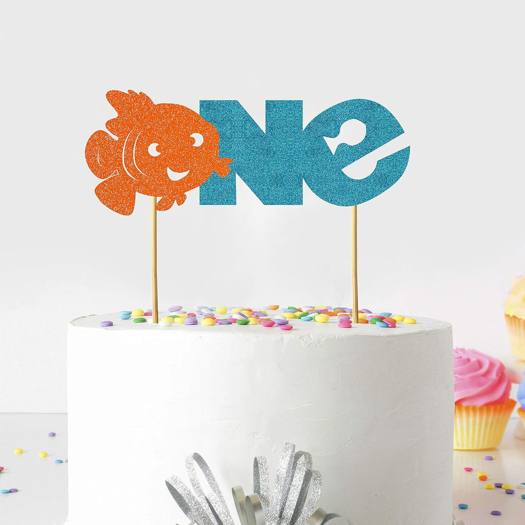 Findng Nemo One Cake Topper Decoration, Ocean Theme Cartoon Inspired Number One Cake Topper for Birthday Celebration, Party Cake Decoration for Dessert Table, Photo Display and Event Supplies