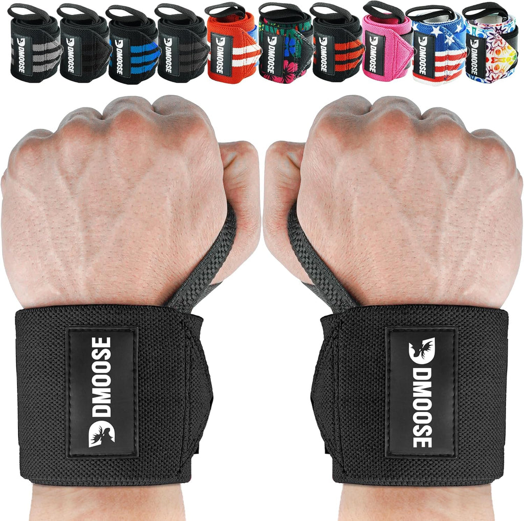 DMoose Fitness Wrist Wraps for Weightlifting 18" - Heavy Duty Gym Wrap with Hand Thumb Loop for Support & Pain Relief, USPA Approved Powerlifting, Weight Lifting Wrist Straps for Men & Women Work Out