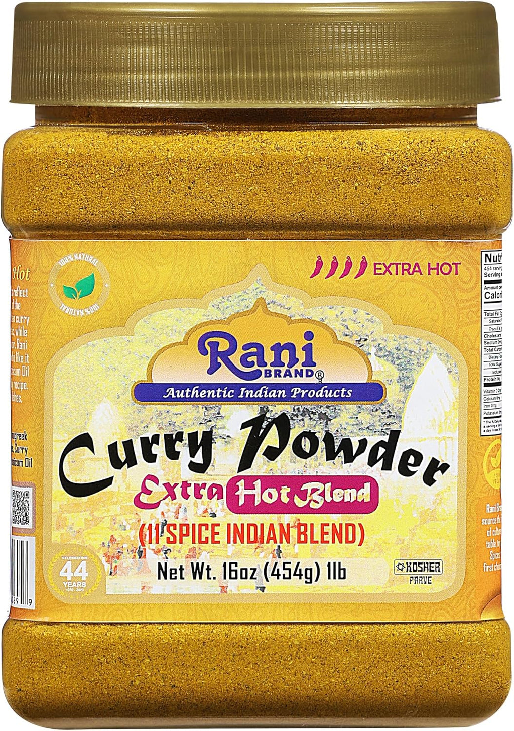 Rani Curry Powder EXTRA HOT (11-Spice Authentic Indian Blend) 16oz (1lb) 454g PET Jar ~ All Natural | Salt-Free | Vegan | No Colors | Gluten Friendly | NON-GMO | Indian Origin