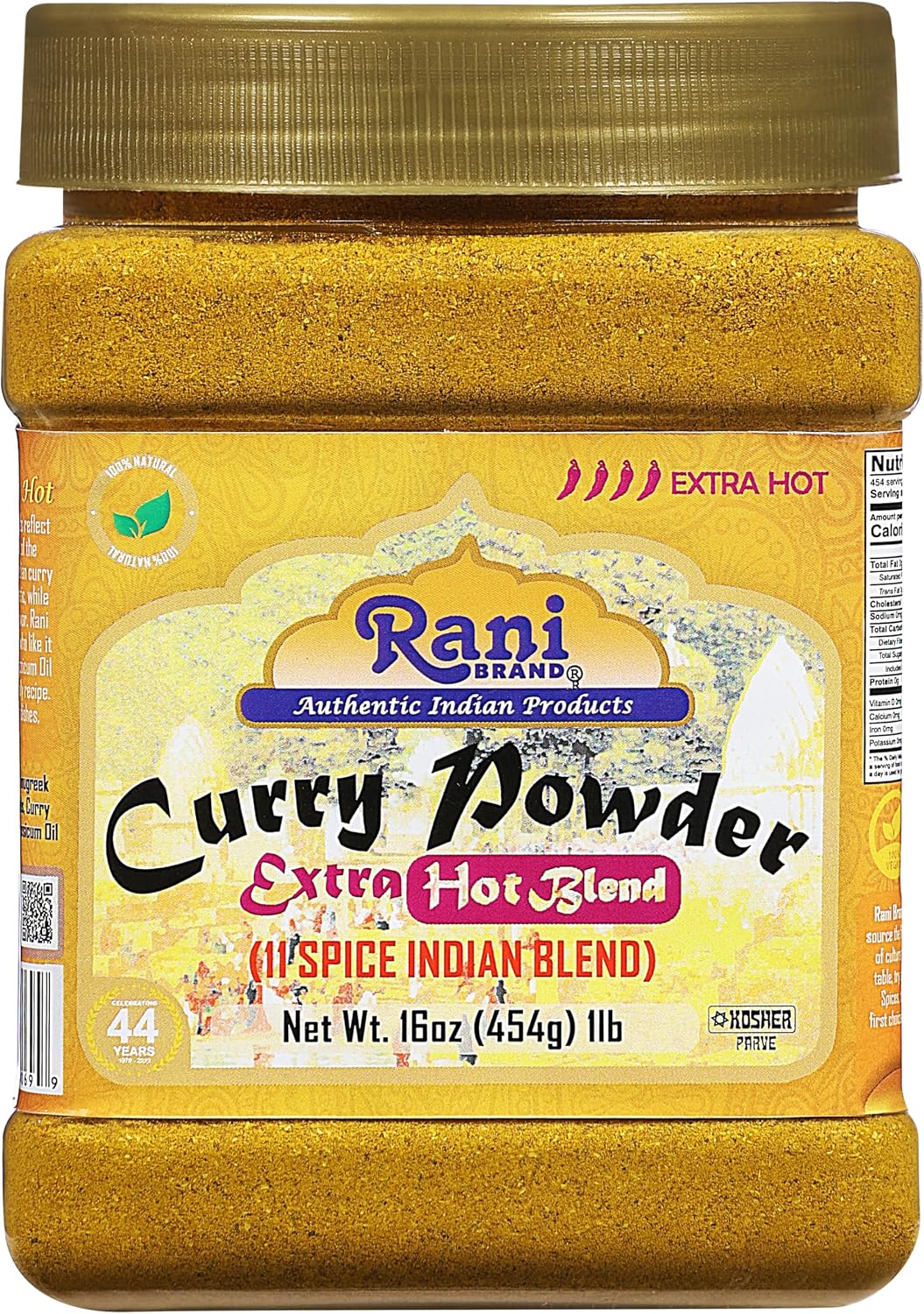 Rani Curry Powder EXTRA HOT (11-Spice Authentic Indian Blend) 16oz (1lb) 454g PET Jar ~ All Natural | Salt-Free | Vegan | No Colors | Gluten Friendly | NON-GMO | Indian Origin