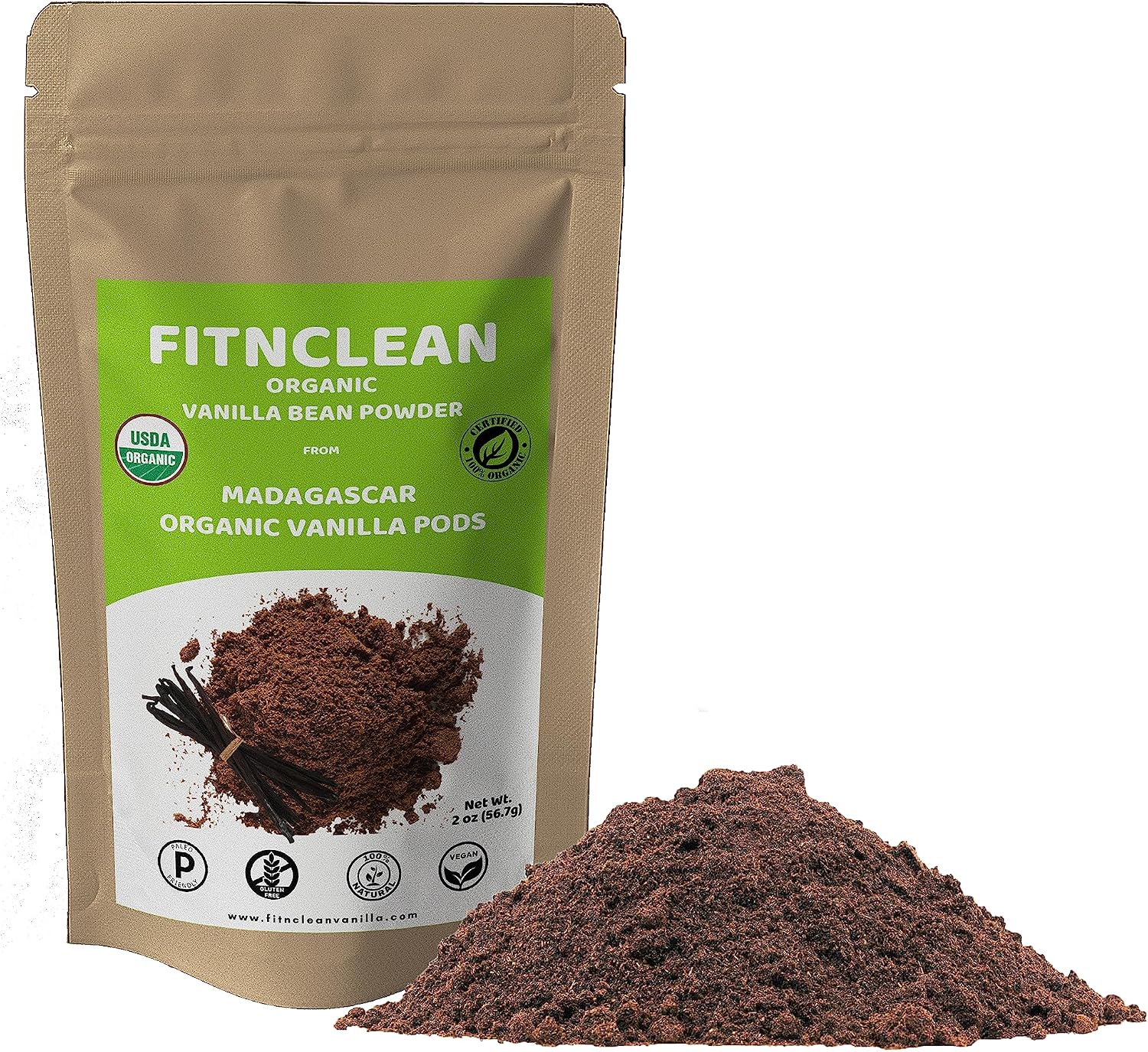 2oz Organic Madagascar Vanilla Bean Powder. Certified USDA Organic. Raw Natural Pure Unsweetened No Additives NON-GMO. Ground whole Gourmet Pods by FITNCLEAN VANILLA