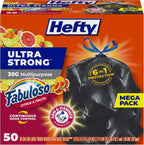 Hefty Ultra Strong 30 Gallon Trash Bags, Large Trash Bags 30 Gallon Size, Multipurpose, Break Resistant Drawstring Closure, Resists Leaks, Punctures, and Tears, Black, Fabuloso Scent, 50 Bags