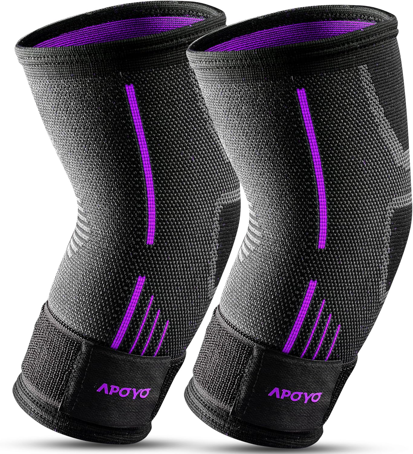 APOYO Elbow Brace for Tendonitis and Tennis Elbow, Elbow Compression Sleeve, Elbow Brace for Women and Men w/ Adjustable Strap for Tennis Elbow Relief, Weightlifting, Arthritis, Workouts, Reduce Joint Pain During Fitness Activity (Purple (Pair), Large)