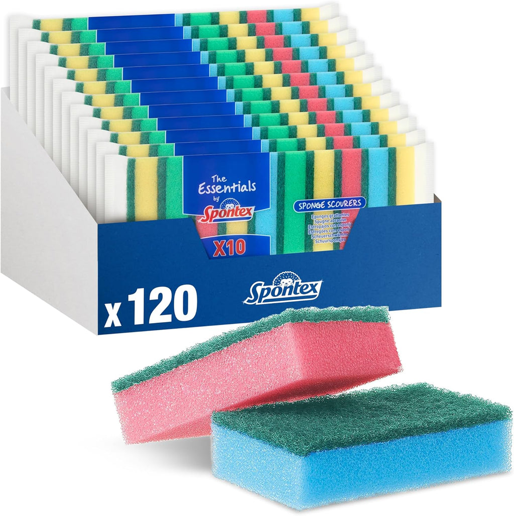 Spontex Essentials Sponge Scourers - 12 Packs of 10 (Total 120 Sponger Scourers)
