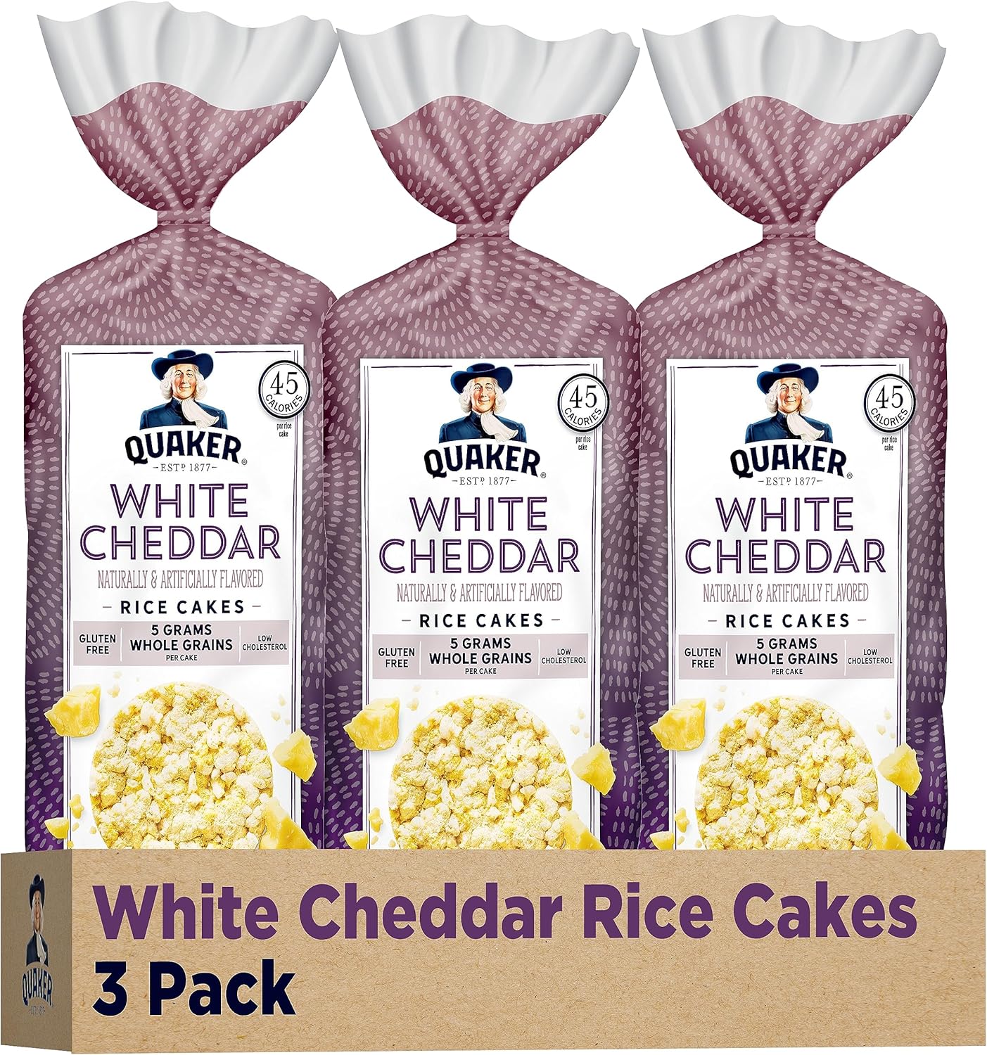 Quaker Large Rice Cakes, White Cheddar, 5.5 Oz, Pack of 3