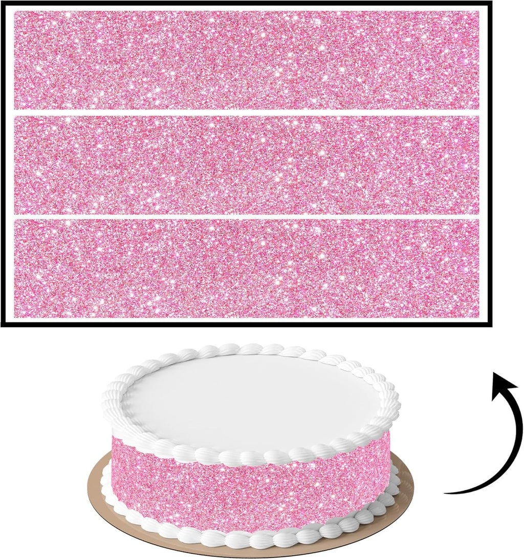 3 pcs Rose Pink Glitter Cake Strips Edible birthday cake strips, cake side borders, Icing Sheets 2.7X11.8