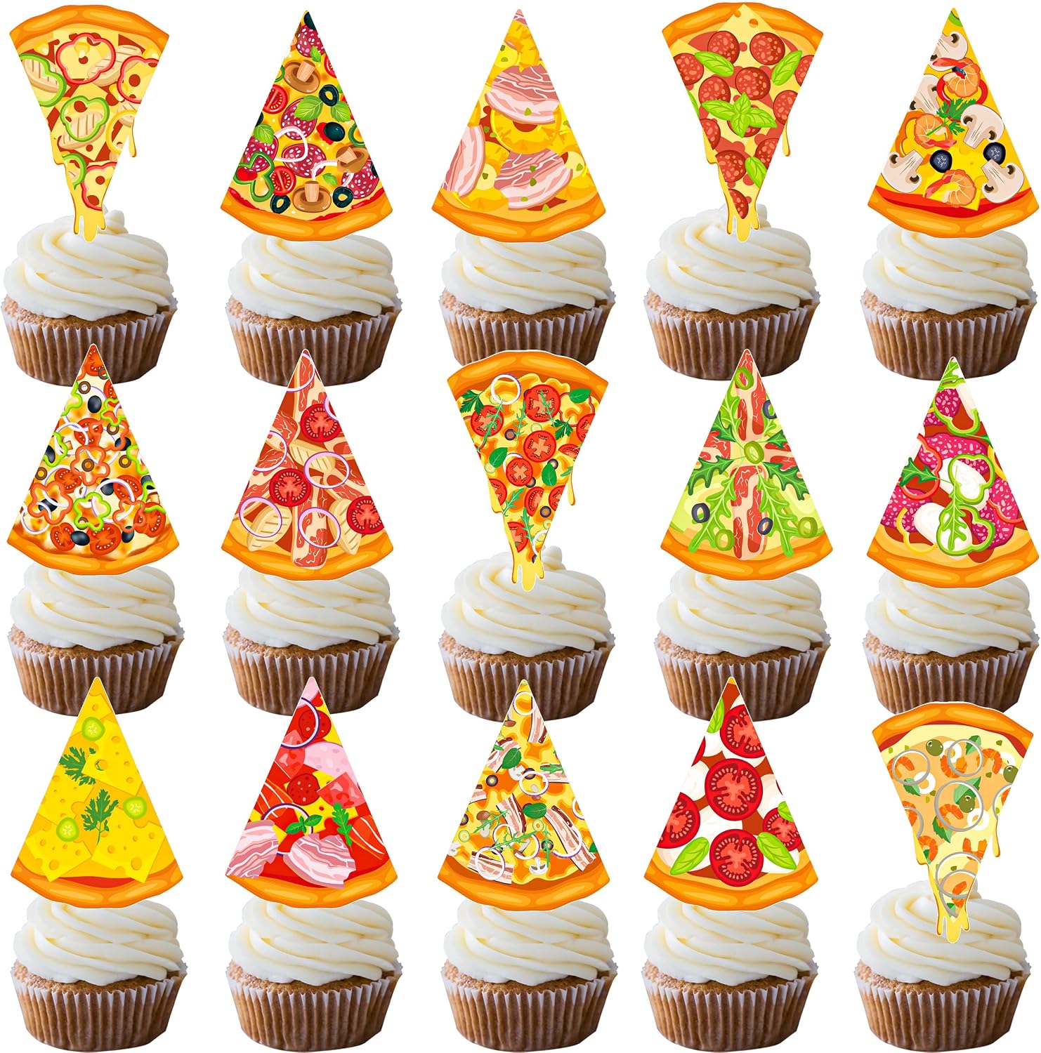 Pizza Party Cupcake Toppers 48Pcs Pizza Cupckae Toppers Fast Foot Party Decoration Pizza Night Cupcake Picks Pizza Birthday Party Decoration for Pizza Themed Baby Shower Supplies