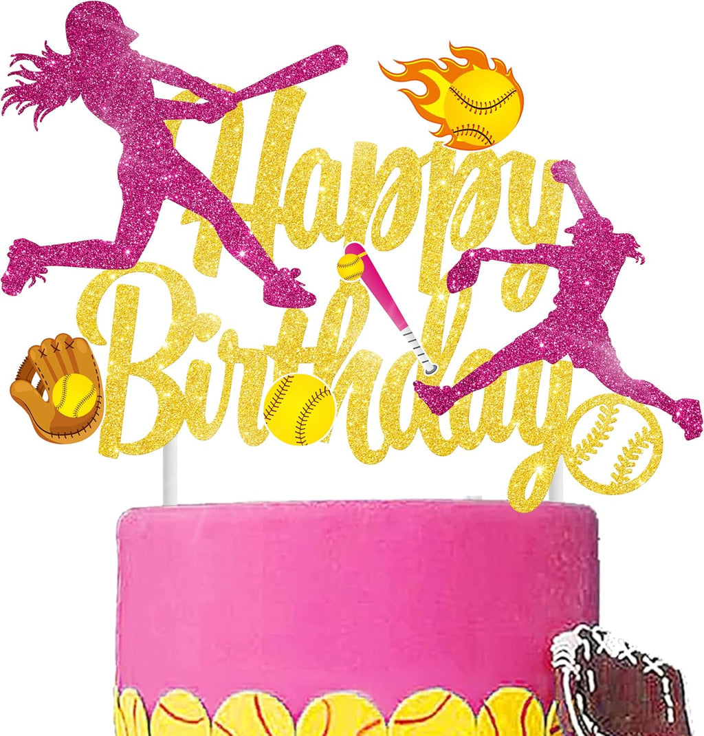 Softball Happy Birthday Cake Topper Softball Birthday Party Decoration Softball Party Cake Pick for Softball Palyer Birthday Party Sport Baby Shower Supplies