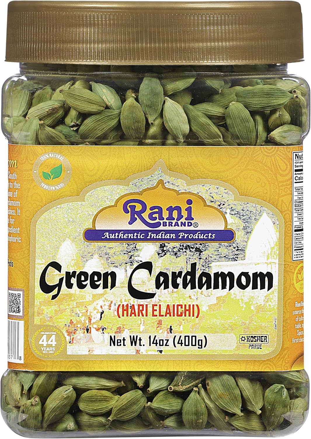 Rani Green Cardamom Pods Spice (Hari Elachi) 14oz (400g) PET Jar ~ All Natural | Vegan | Gluten Friendly | NON-GMO | Kosher | Product of India