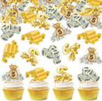 40Pcs Edible Riches Money Cupcake Topper Edible Pre-cut Dollar Gold Cupcake Picks for Banker Financier Wealthy Birthday Party Cupcake Decorations Bank Holiday Finance Gold Theme Party Decors Supplies
