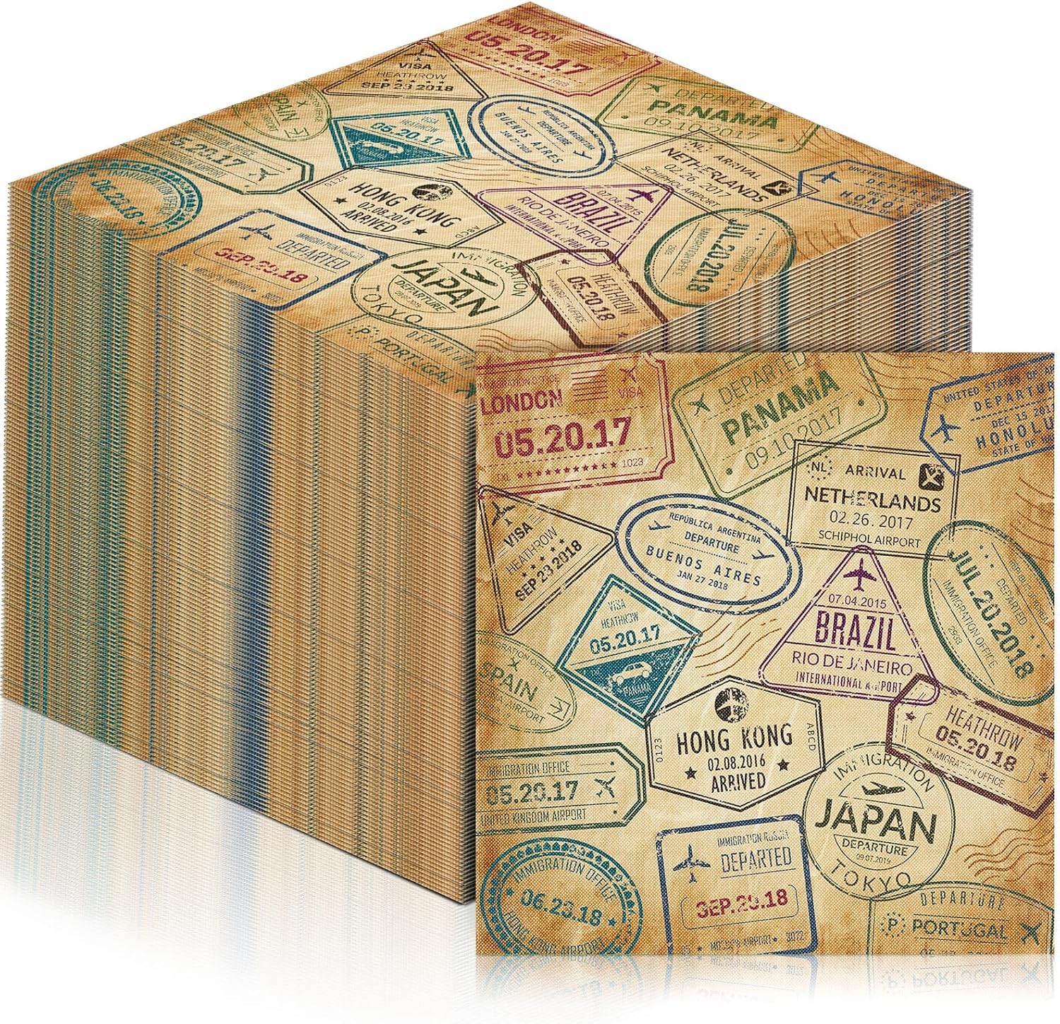 Feifeiya 60 Pcs World Travel Cocktail Paper Napkins 6.5 x 6.5 Inches Disposable Paper Napkins Dessert Beverage Tissue for Decoupage Luncheon Tissue for Theme Party Wedding Birthday Party