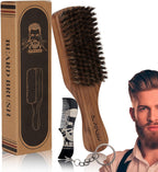 Walnut Wood Boar Bristles Beard Brush Kit for Men, Beard Grooming & Hair Styling Quiff, Pompadour, Slicked-back, Undercut, Straightens & Promotes Beard Growth - Works with Beard Oils and Balms