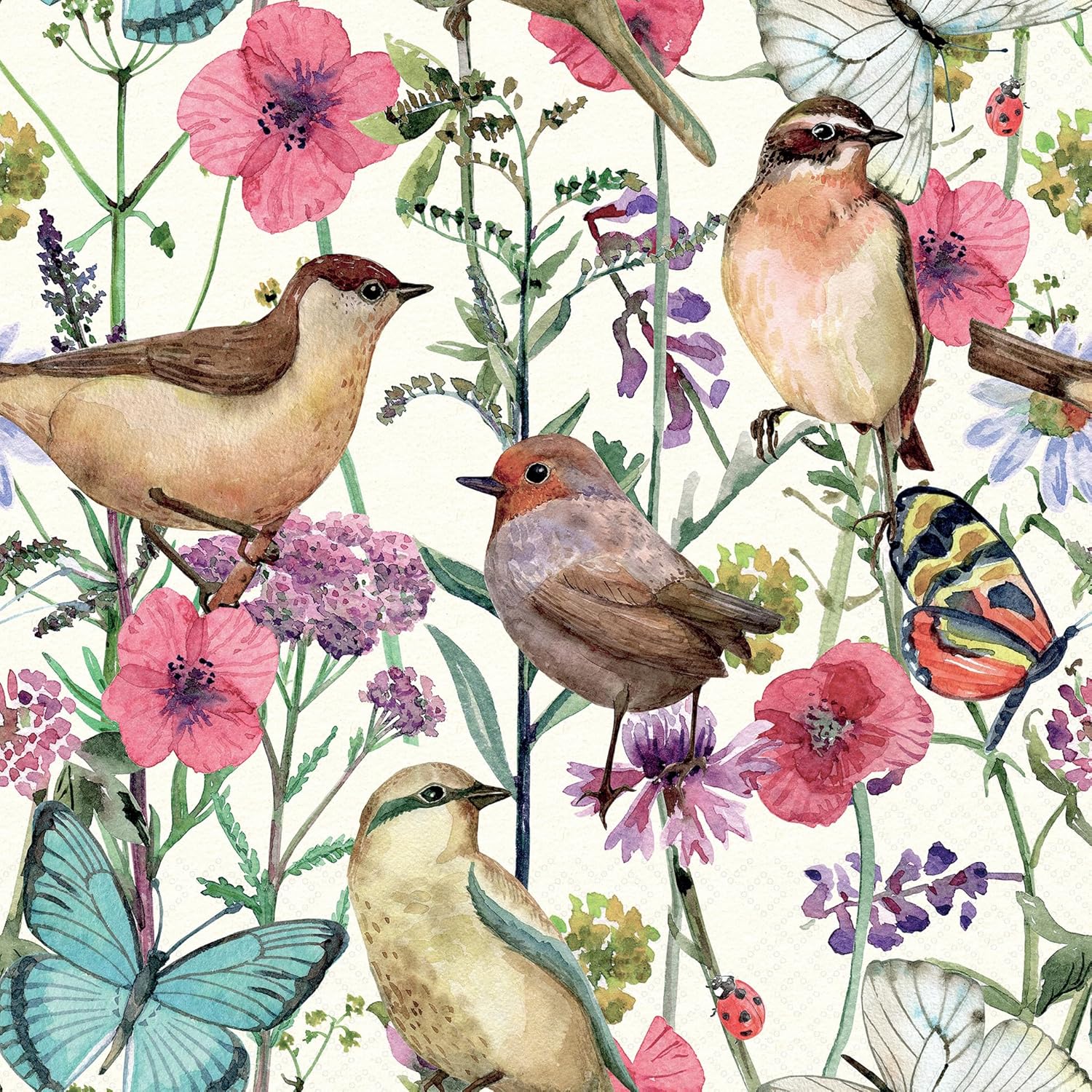 IHR Ideal Home Range Party Napkins Disposable 3-Ply Paper Lunch Napkin Pack, 6.5" x 6.5", Birds In Spring, 20-Count