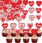 42Pcs Edible Happy Valentine's Day Cupcake Toppers Wafer Paper Sweet Love Heart Cupcake Pick Decorations Valentine's Day Cake Decorations Supplies