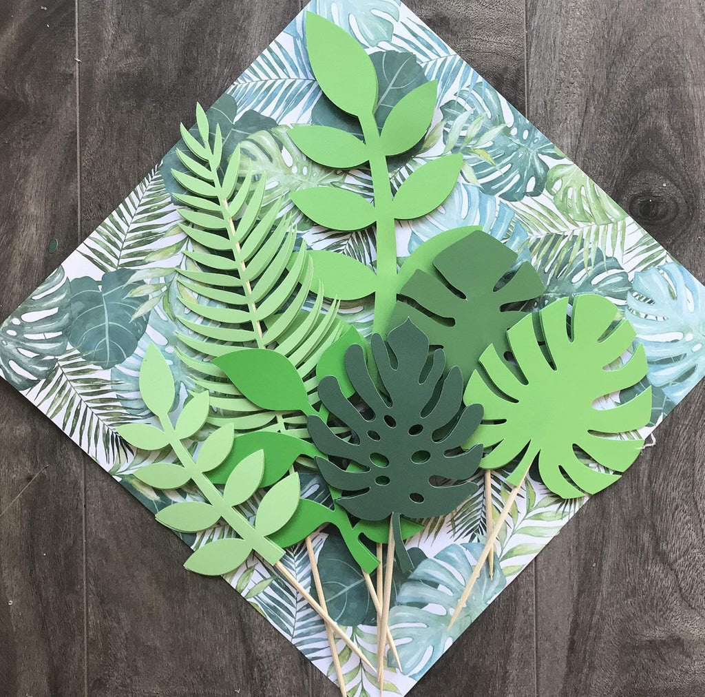 LaVenty Glittery Tropical Leaves Cake Topper Tropical Wedding Cake Decoration greenery Palm Leaf Cake Topper