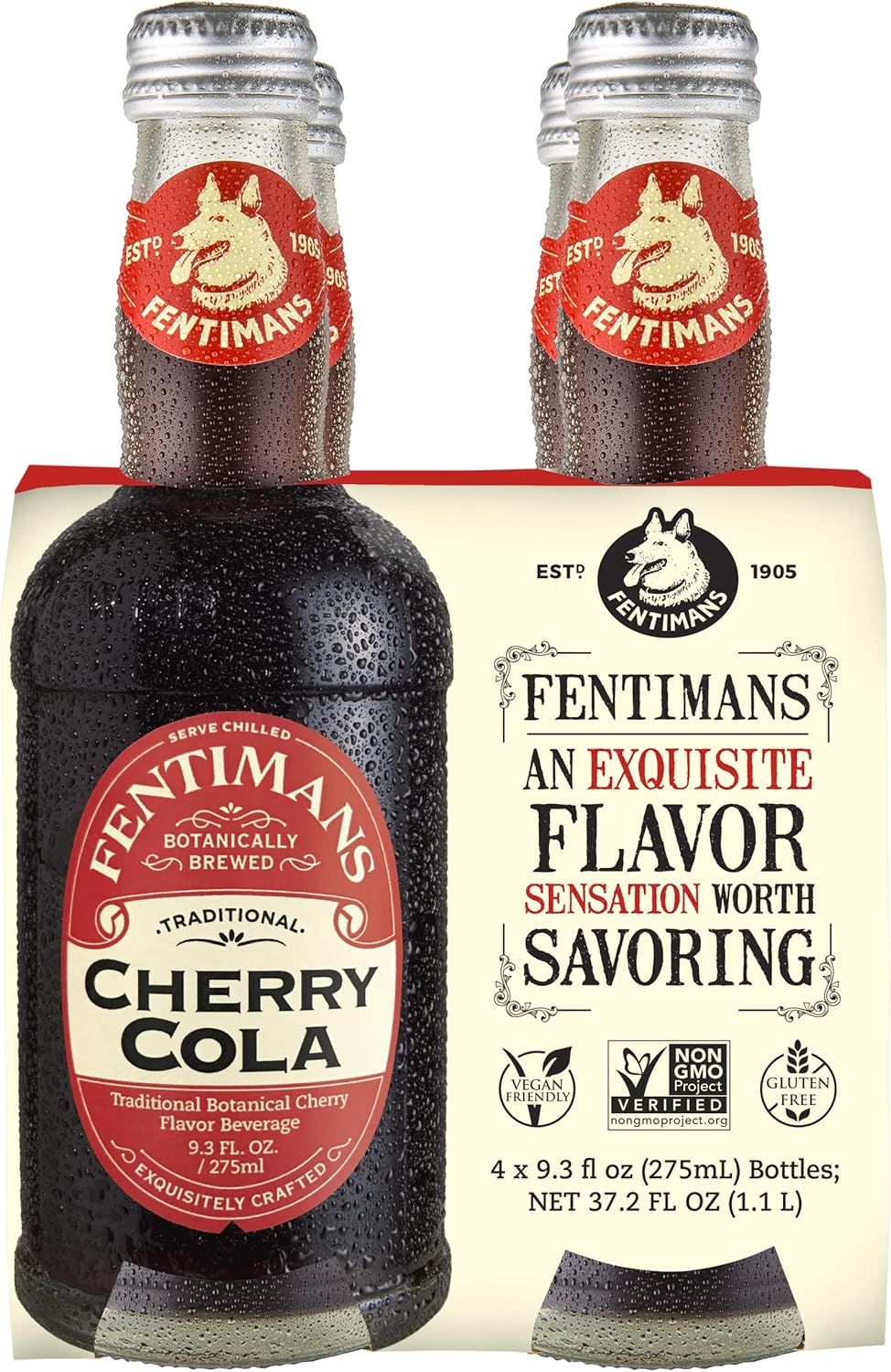 Fentimans Sparkling Cherry Cola - Cherry Soda, Soft Drink, Craft Soda Pop, All Natural Ingredients, No Artificial Colors or Flavors, Botanically Brewed - 9.3 Fl Oz (Pack of 4)