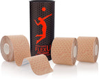 FlexU Kinesiology Tape - 60 2" x 10" Pre-Cut Strips for Lower Back, Knees, & Shoulders; Pain Relief & Support for Muscles & Joints(Beige)