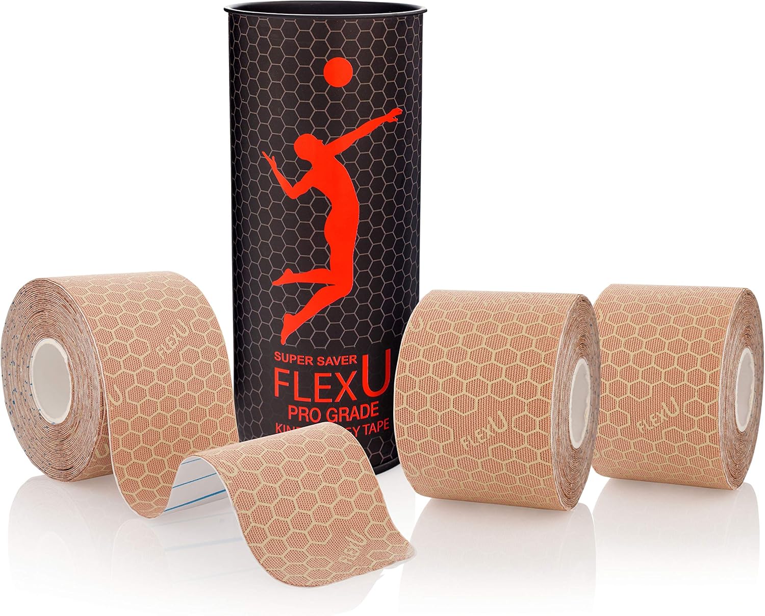 FlexU Kinesiology Tape - 60 2" x 10" Pre-Cut Strips for Lower Back, Knees, & Shoulders; Pain Relief & Support for Muscles & Joints(Beige)