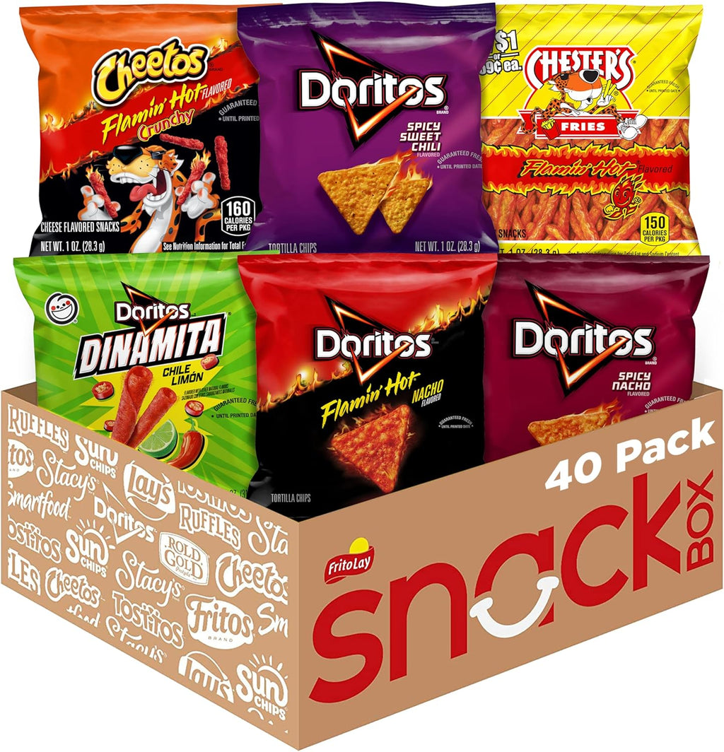 Frito-Lay Fiery Mix Variety Pack, Hot & Spicy Snacks Single Serve Bags, 2.56 Pounds, (Pack of 40), Flamin' Hot Cheetos, Doritos, Chester's Hot Fries