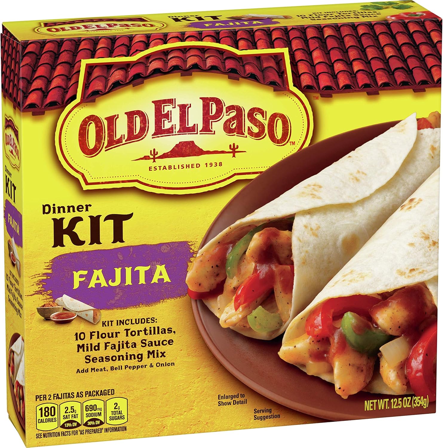 Old El Paso Fajita Dinner Kit with Flour Tortillas, Mild Fajita Sauce, and Seasoning Mix, Easy Meal Prep, 10 Ct, 12.5 oz