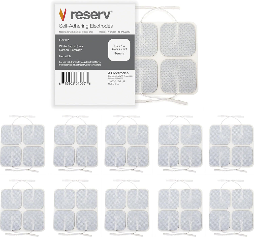reserv 2" x 2" Premium Re-Usable Self Adhesive Electrode Pads for TENS/EMS Unit, Fabric Backed Pads with Premium Gel (Latex Free) (1 Pack (40 electrodes)