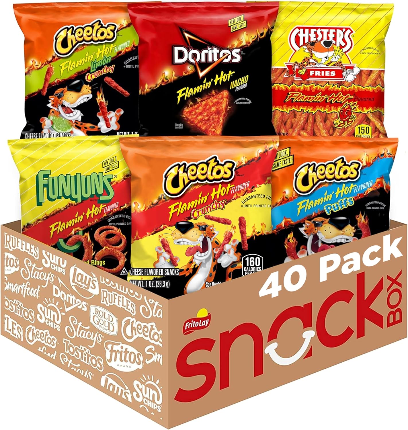 Frito-Lay Flamin' Hot Mix, Variety Pack, 3.34 Pounds, (Pack of 40), Packaging May Vary