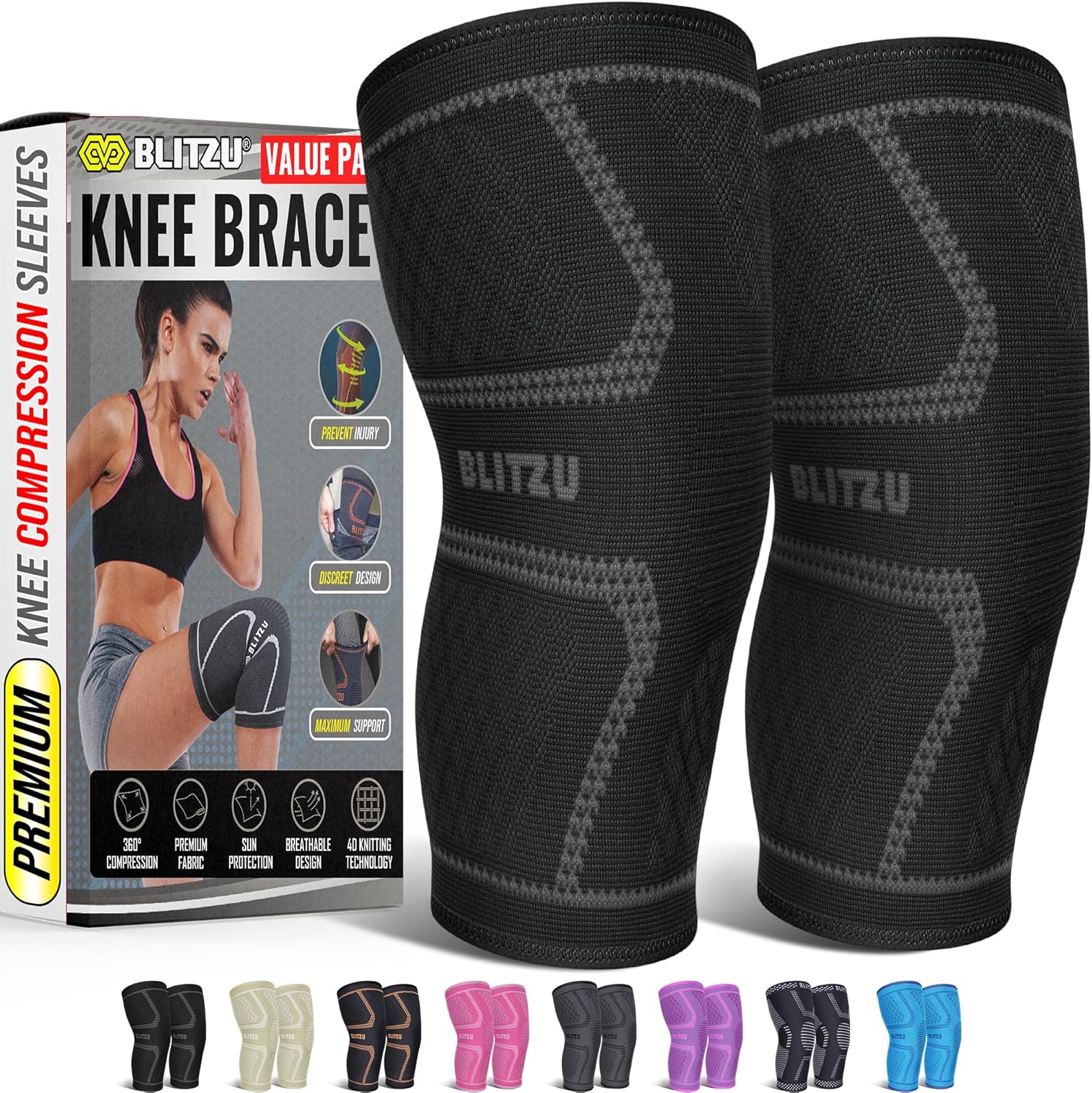 Knee Sleeves for Men and Women 2 Pack, Compression Knee Brace for Running, Workout, Sports, Knee Braces for Meniscus Tear, ACL, Arthritis, Joint Pain Relief and Injury Recovery Plus Size Black 3XL