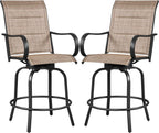 Yaheetech 2 Piece Patio Swivel Bar Stools Texteline Bistro Chairs with High Back/Armrest/Footrest, All Weather Padded Seating Outdoor Furniture Chairs for Outside, Lawn & Garden?Black/Brown
