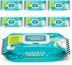 6 Packs Surface Wipes with Bleach, Thick & Large Dispose, All-Purpose Cleaner for Bathroom, Kitchen, Office, 600 Count Soft Flow, Biodegradable, Fresh Scent