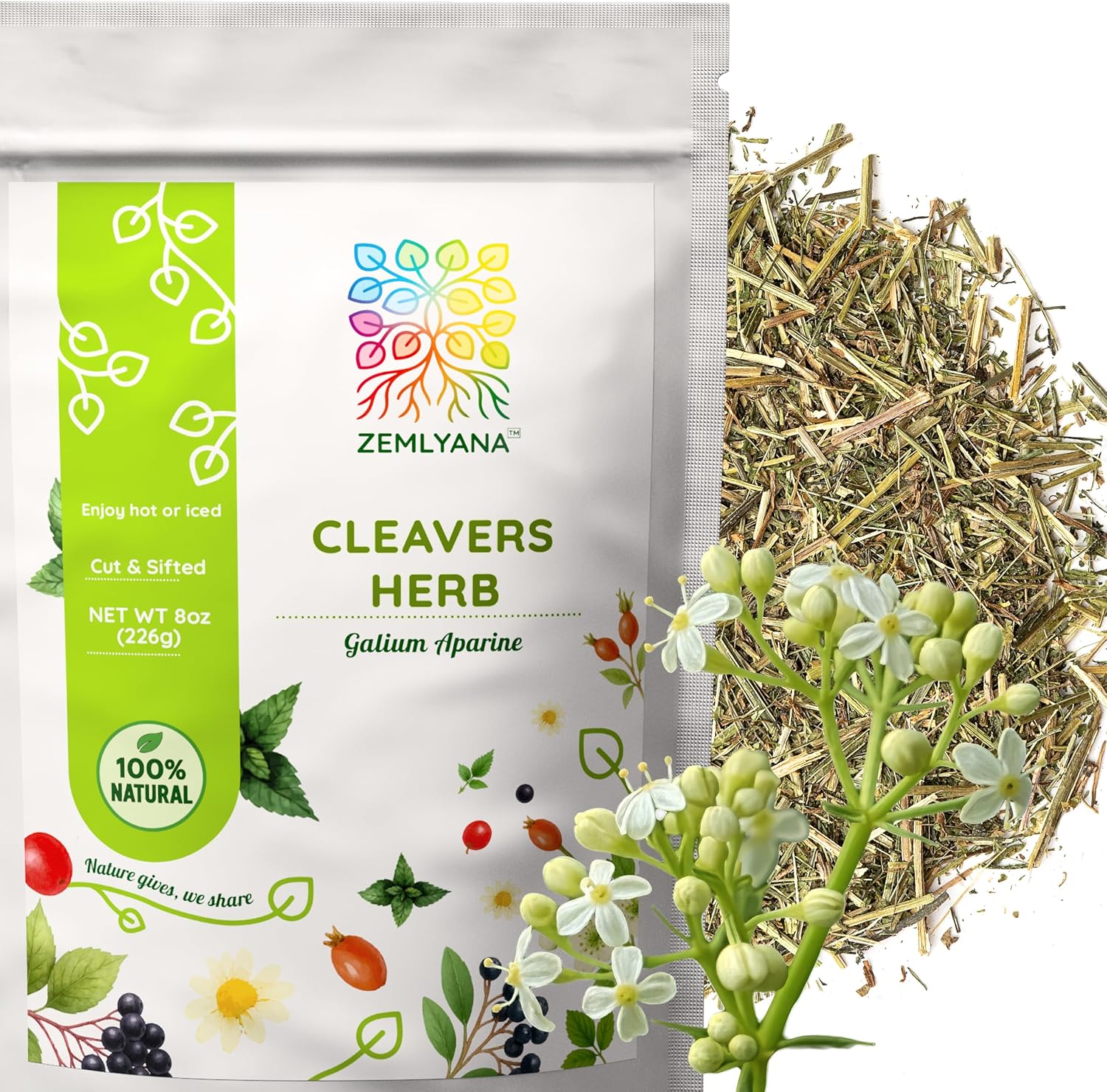 Cleavers Herb Tea (Galium Aparine) - Dried Cut & Sifted Cleaver Herbs - Fresh Herbal Loose Leaf Teas, 8 oz