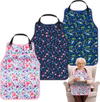 3 Pcs Adult Bibs for Women, Reusable Adult Bibs for Eating with Top Pocket Crumb Catcher, Waterproof Washable Dining Clothing Protector, Gifts for Women/Mom