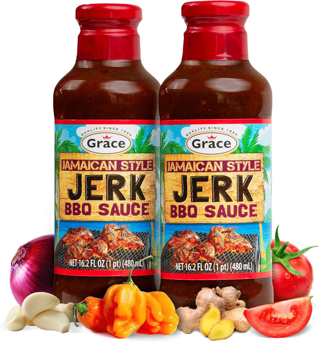 Grace Jamaican Style Jerk BBQ 16oz - 2 Pack Jamaican Jerk Seasoning, Marinade & Dipping Sauce - Best Hot Barbecue Sauce -
