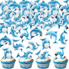 48Pcs Edible Dolphin Cupcake Toppers Ocean Animal Cupcake Picks for Under The Sea Party Decoration Baby Shower Girls Boys Dolphin Birthday Under The Sea Party Supplies