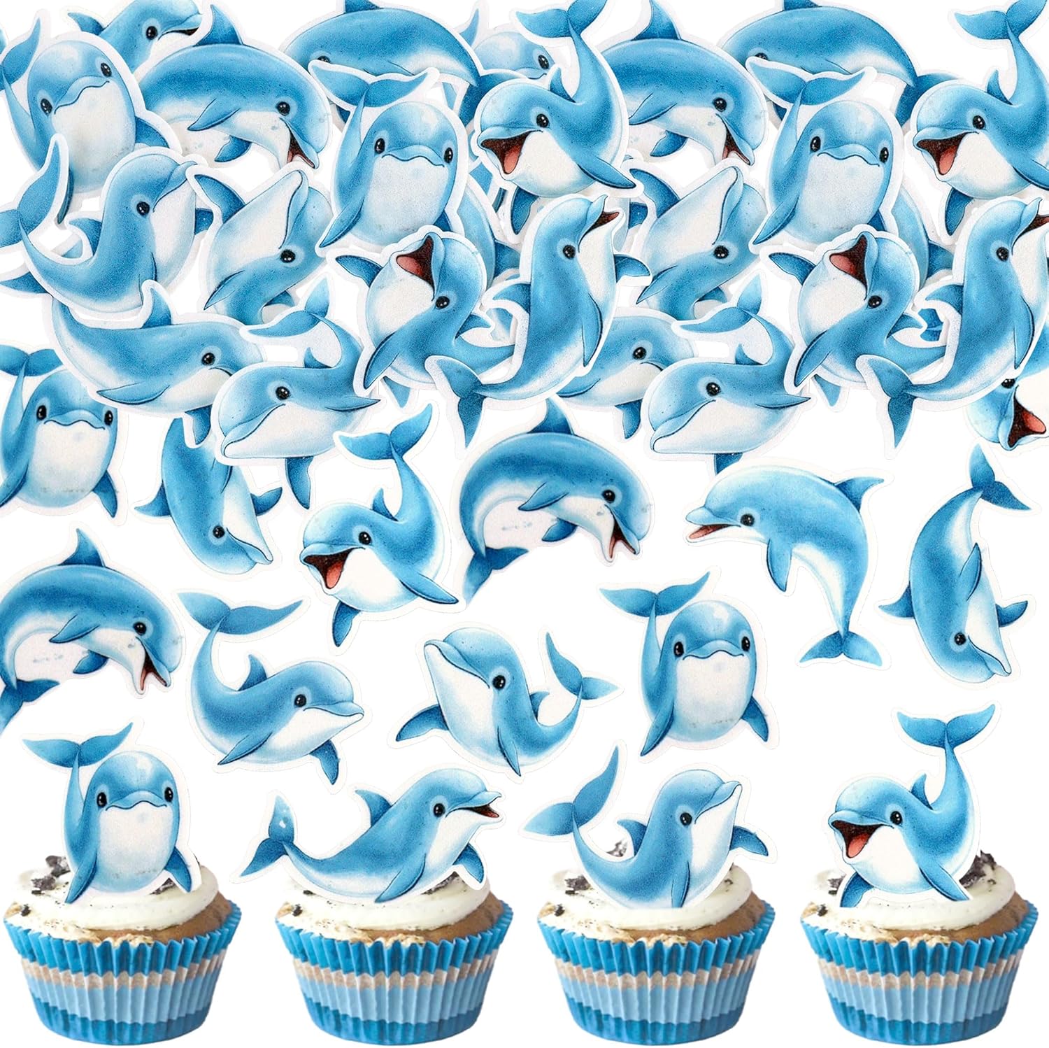 48Pcs Edible Dolphin Cupcake Toppers Ocean Animal Cupcake Picks for Under The Sea Party Decoration Baby Shower Girls Boys Dolphin Birthday Under The Sea Party Supplies