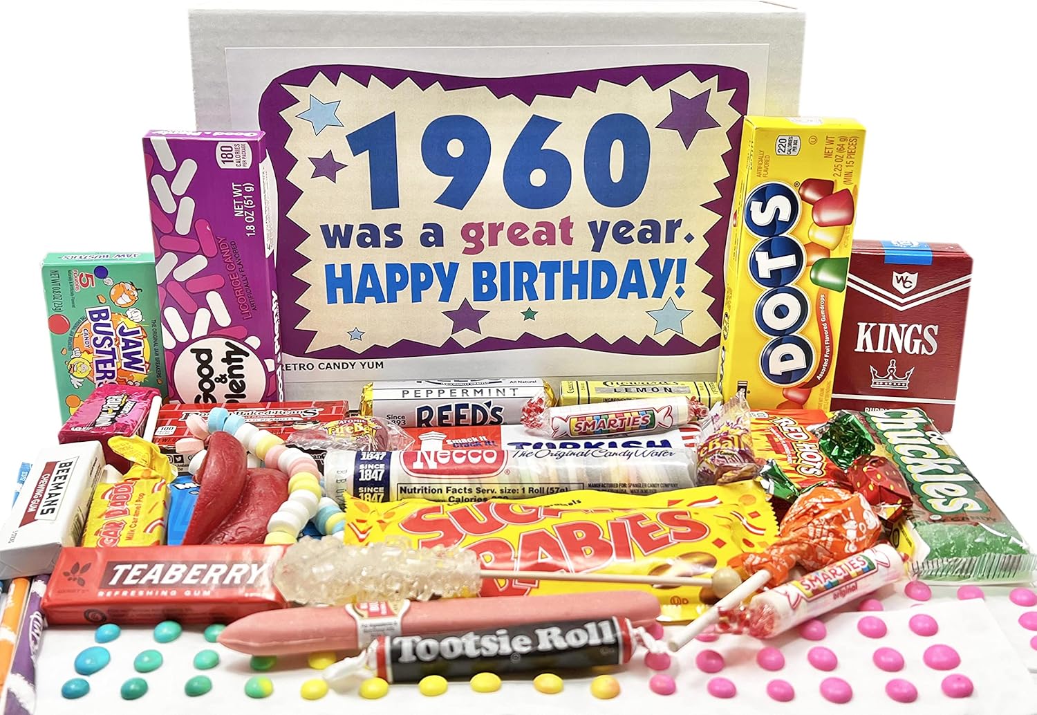 RETRO CANDY YUM ~ 1960 66th Birthday Gift Box Nostalgic Candy Mix from Childhood for 66 Year Old Man or Woman Born 1960 Jr