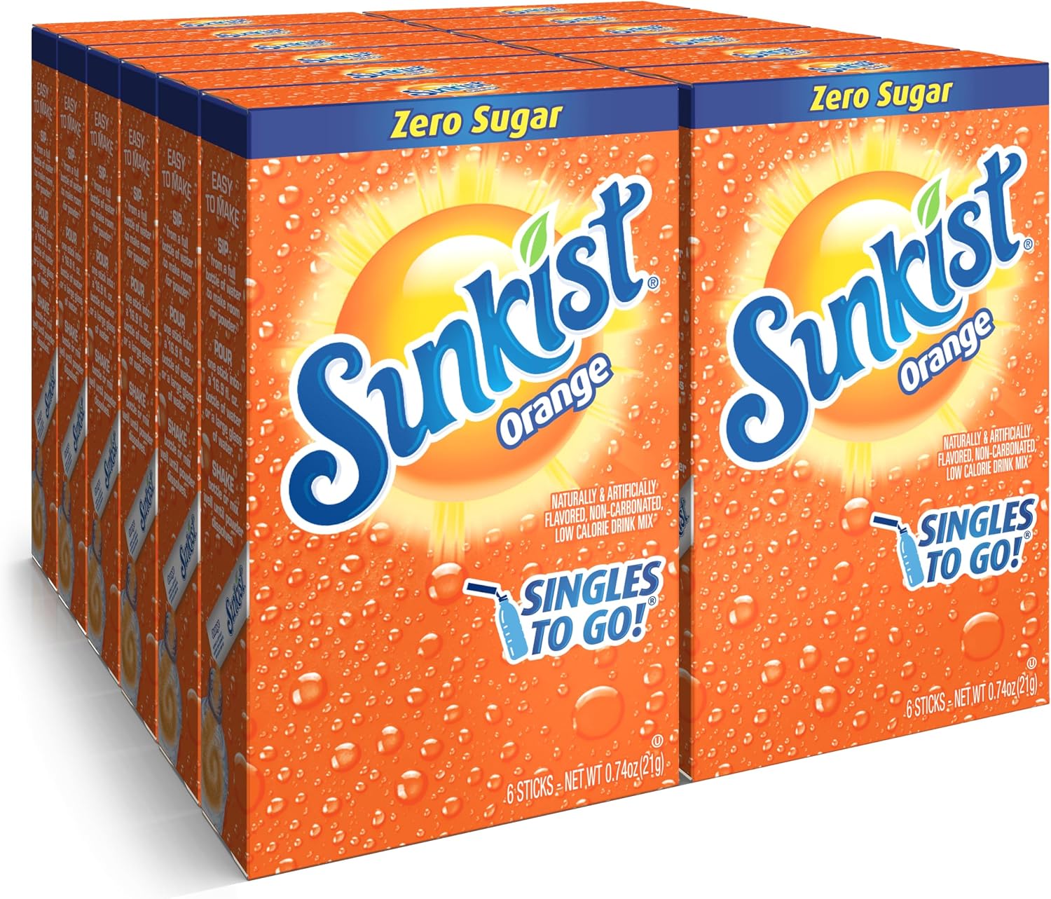 Sunkist Soda Orange Singles To Go Drink Mix, 12 Boxes with 6 Packets Each - 72 Total Servings