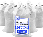 DURASACK Heavy Duty Sand Bags with Tie Strings Empty Woven Polypropylene Sand-Bags for Flood Control with 1600 Hours of UV Protection, 50 lbs Capacity, 14x26 inches, White, Pack of 50
