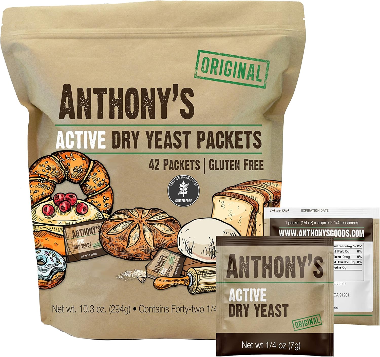 Anthony's Active Dry Yeast Packets, Contains 42 Individual Packets, Gluten Free