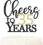 LOVENJOY Cheers to 35 Years Cake Toppers for Happy 35th Birthday Anniversary Cake Decorations, Dual-Side Glitter Black and Gold
