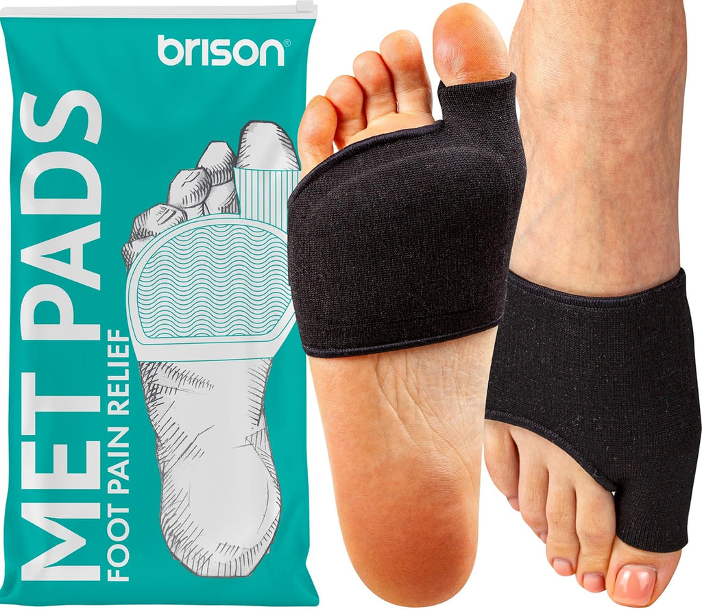 Brison Metatarsal Pads Ball of Foot Cushion for Men and Women - Gel Foot Cushions for Pain Relief Morton’s Neuroma Metatarsalgia Sesamoiditis Calluses - 1 Pair Black XL