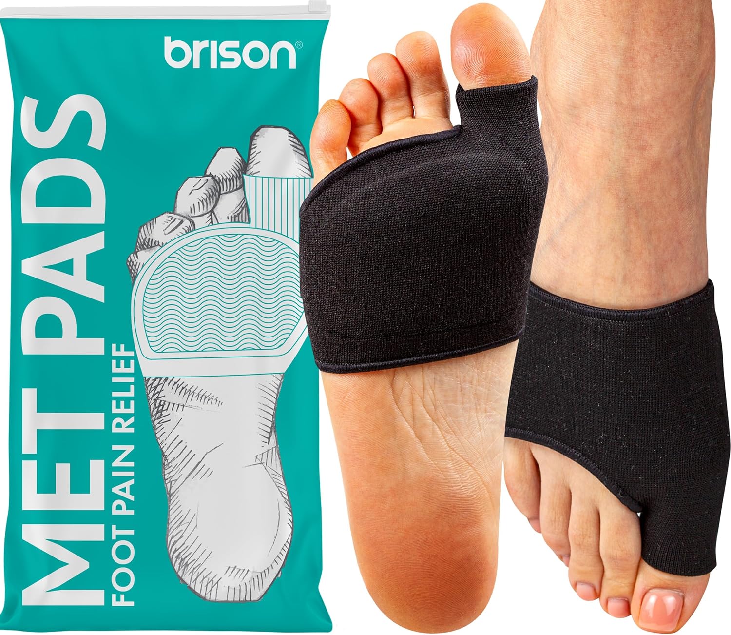 Brison Metatarsal Pads Ball of Foot Cushion for Men and Women - Gel Foot Cushions for Pain Relief Morton’s Neuroma Metatarsalgia Sesamoiditis Calluses - 1 Pair Black XL